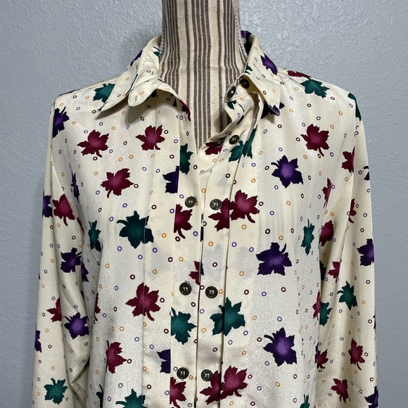 Vintage shirt fall maple leave long sleeve button top blouse size 12 - Picture 7 of 15